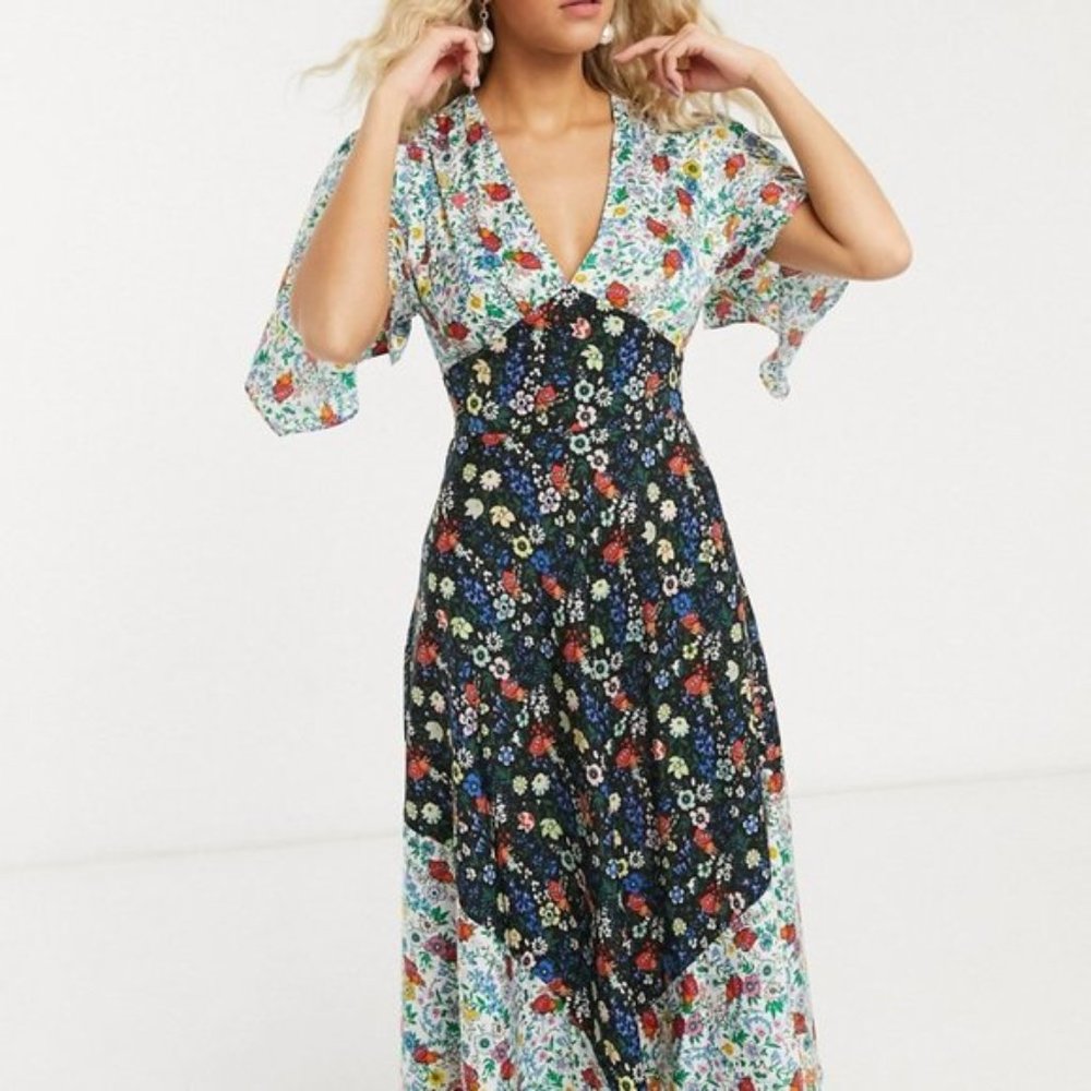 Topshop IDOL MixPrint Midi Dress (Size US8/UK12/M)